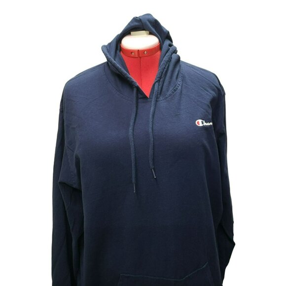 Champion Navy Blue Hoodie T-Shirt, Long Sleeve, Men's XXL, Drawstring, Pocket - Picture 4 of 13